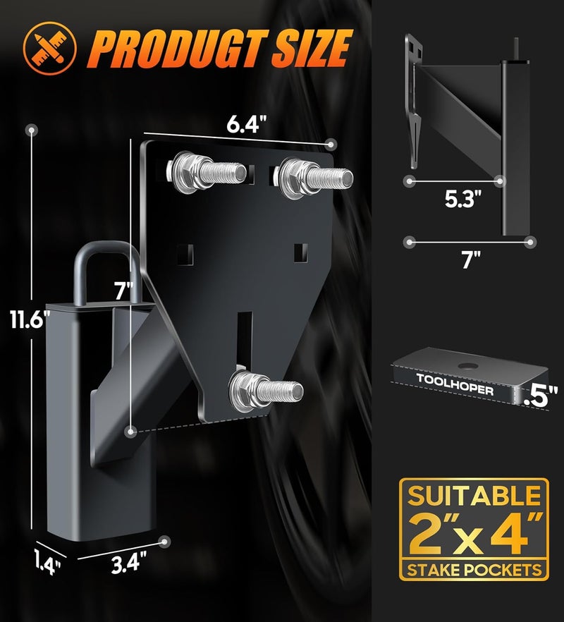 toolhoper Stake Pocket Spare Tire Mount, Trailer Spare Tire Mount Fit 4 5 6 8 Lugs Trailer Wheels On 4", 4.5", 4.75", 5", 5.5", 6", 6.5" Bolt Patterns，Capacity 150 Lbs, Fits 2x4 Stake Pocket - Image 2